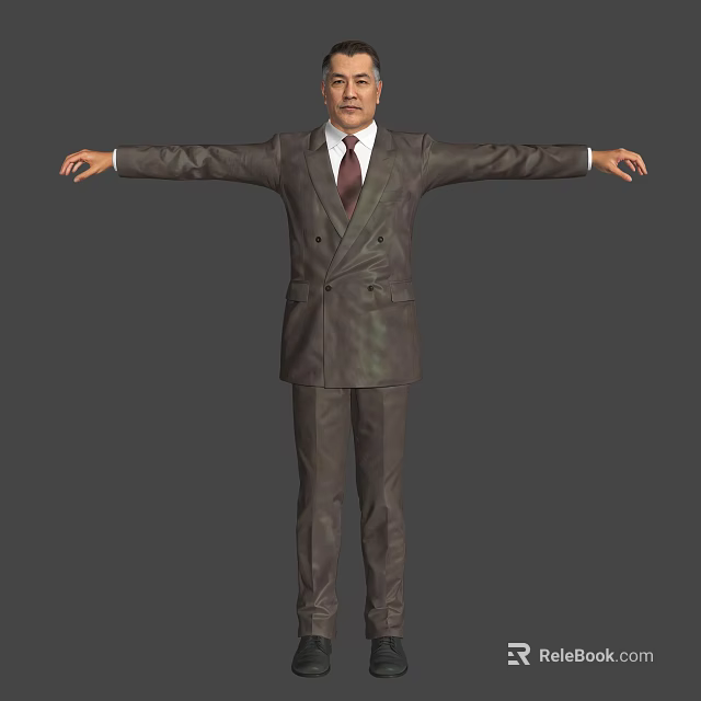 Man in Double Breasted Suit Standing with Arms Outstretched Against Gray Background 3d model 