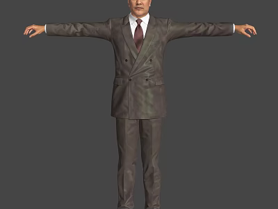 Man in Double Breasted Suit Standing with Arms Outstretched Against Gray Background 3d model