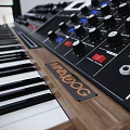 Electronic Musical Instruments Synthesizer Keyboard on Wooden Stand with Control Panel and Black Keys