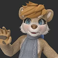 Cute Aquatic Otter 3D Model with Brown Fur Blue Scarf Waving Paw and Smiling Expression