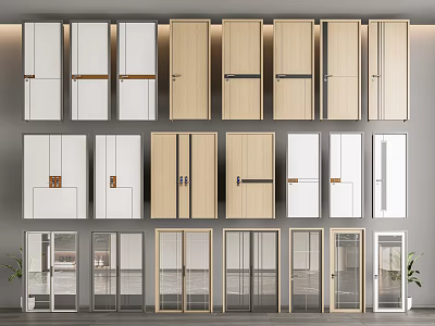 Modern Swing Doors Collection With Wooden White And Glass Panel Designs 3d model