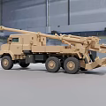 Beige Wheeled Vehicle Mounted Cannon With Long Barrel And Six Wheels In Industrial Workshop