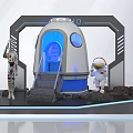 Space Theme Photo Spot With Silver Space Capsule Astronaut Models Blue Lighting And Lunar Rocks