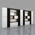 Modern Decorative Cabinet With White And Brown Wooden Panels Open Shelves And Closed Drawers Design