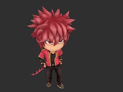 Game Movie Character With Spiky Red Hair Red Eyes Red Jacket Black Pants And Tail 3d model