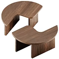 Modern Minimalist Wooden Curved Tables With Walnut Structure And Smooth Surface