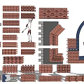 Red Brick Floor Tiles With Various Styles And Patterned Construction Elements 3d model