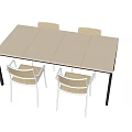 Modern Minimalist Dining Table With Four Light Colored Chairs Black Legs Rectangular Top 3d model