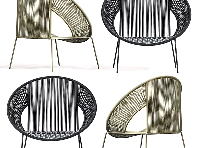 Stylish Modern Leisure Chairs Woven Rattan Design Black And Gold Color With Sturdy Metal Legs 3d model