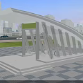 Modern Urban Transit Station Plaza With Bench Seating And Skyscraper Background
