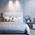 New Chinese background double bed double bedside table combination 3d model