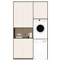 Bathroom Cabinet Rack With Gray Cabinets Open Shelf And Stacked Washer Dryer