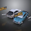 Vintage White And Blue Cars With L'Oie 1976 Logo And DRIVE Theme