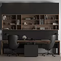 Modern Wooden Desk And Chair Set With Shelves Books Decor And Table Lamps