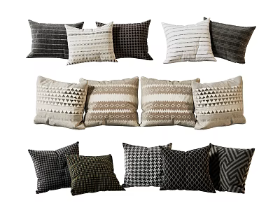 Various Style Throw Pillows in Neutral Tones with Geometric and Striped Patterns 3d model
