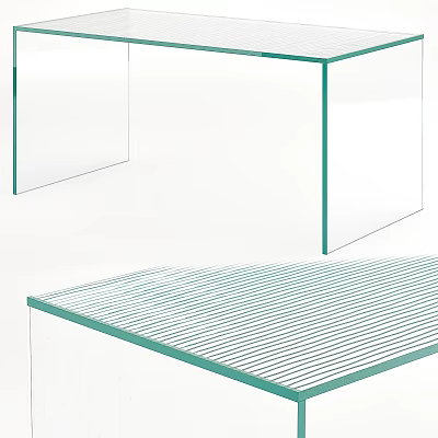 Sleek Modern Coffee Table With Transparent Glass Surface And Green Trim Lines Design 3d model