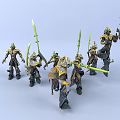 Armored Game And Movie Characters Holding Green Weapons In Dynamic Group