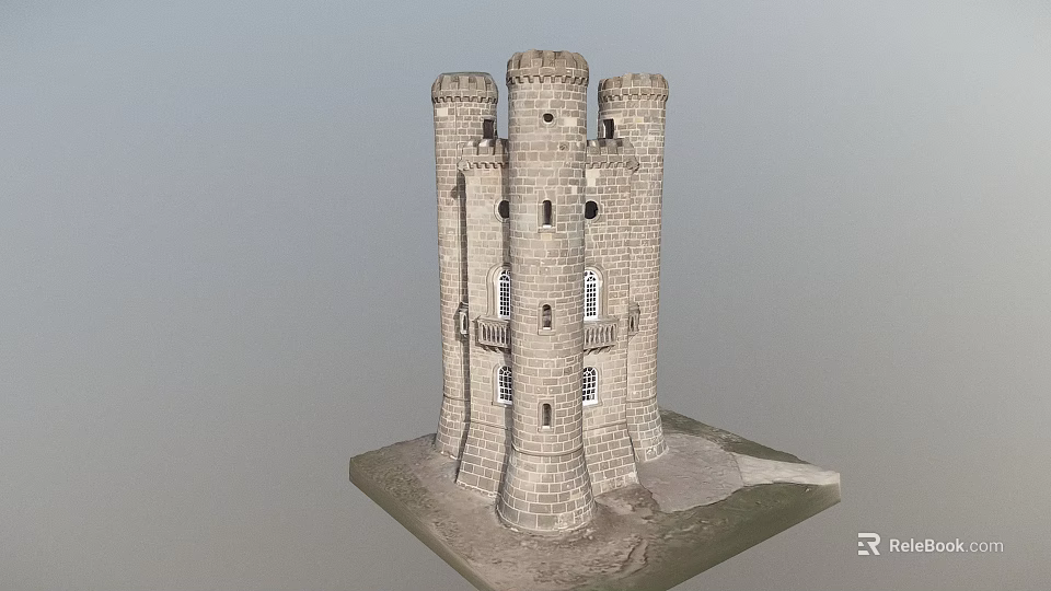 Ancient Stone Tower Architecture With Multiple Towers Arch Windows And Balconies 3d model 