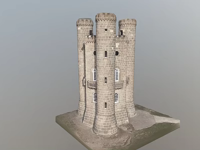 Ancient Stone Tower Architecture With Multiple Towers Arch Windows And Balconies 3d model