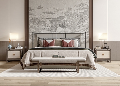 New Chinese Double Bed 3d model