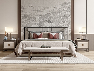 New Chinese Double Bed 3d model