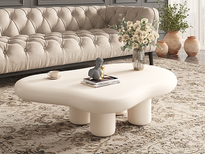 Cream-Quiet Style Dark Living Room Space Straight Sofa Clouds Coffee Table Vintage Jewelry Ornaments model