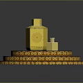 Golden Perfume Bottle Placed On Multiple Layered Circular Tray With Patterned Decoration 3d model