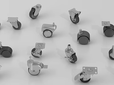 Hardware Tools Including Various Swivel Braked Casters With Metal Brackets And Rubber Wheels 3d model