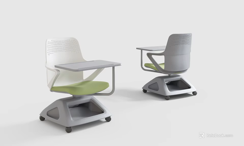 Modern Office Chair With Desk Surface Green Seat Cushion White And Gray Design 3d model 