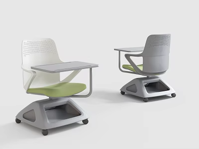 Modern Office Chair With Desk Surface Green Seat Cushion White And Gray Design 3d model