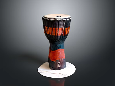 Traditional Handcrafted Drum With Black Red Orange Stripes And White Base 3d model