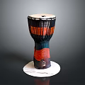 Traditional Handcrafted Drum With Black Red Orange Stripes And White Base