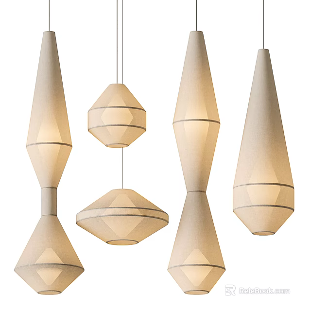 Modern Decorative Pendant Lights With Various Geometric Shapes And Linen Fabric 3d model 