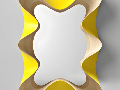 Unique Modern Mirror With Wavy Yellow And Wooden Frame For Home Decor 3d model