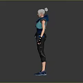 3D Character Model With Blue Top Black Pants White Headscarf Wrist Guards And Blue Shoes