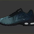 Modern Black And Blue Reflective Sneakers With Cushioned Sole And Lace Up Details