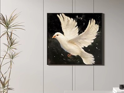 Stunning Abstract Painting Featuring White Dove with Spread Wings Against Black Background 3d model