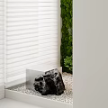 Modern Bathroom Interior With White Bathtub Double Sink And Glass Shower