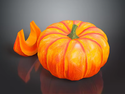 Decorative Orange Striped Pumpkin With Split Section For Home Decoration 3d model