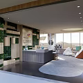 Modern Casual Lounge Area With Green Plant Walls Sofa Large Windows And Natural Light
