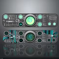 Tech Inspired Control Panels With Circular Buttons And Green Glowing Elements 3d model