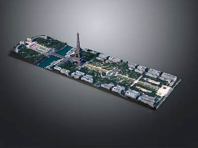 Cartoon Style Paris Cityscape Featuring Eiffel Tower Seine River Parks and Buildings 3d model