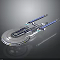 Futuristic Disc Shaped Spaceship With Blue Engine Wings And Circular Bottom Details