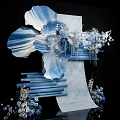 Elegant Blue White Floral Decor With Large Petal Hanging Ornaments And Small Flowers