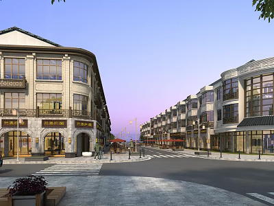 European Style Commercial Street With Multi storey Buildings And Shop Fronts View 3d model
