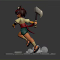 Animated Red Haired Character Holding Axe Standing On Stone Brick Base Figurine