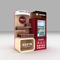 Costa Coffee Display Area In Supermarket With Canned Coffee Wooden Shelves Refrigerator And Breakfast Essential