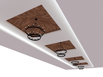 Ceiling wood veneer chandelier 3d model