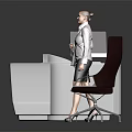 Modern White Reception Desk Design With Curved Shape Sleek Surface And Blue Accents