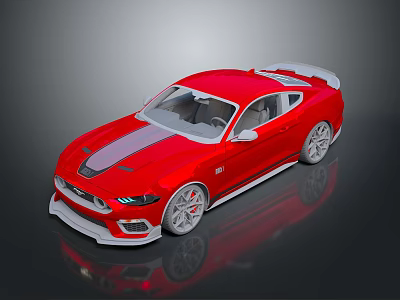 Red Sports Car With Dual Doors Striped Roof Rear Spoiler And Silver Alloy Wheels 3d model